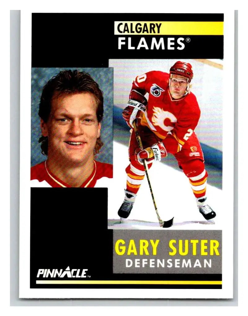 Hockey trading card of Gary Suter in a Calgary Flames jersey for sale