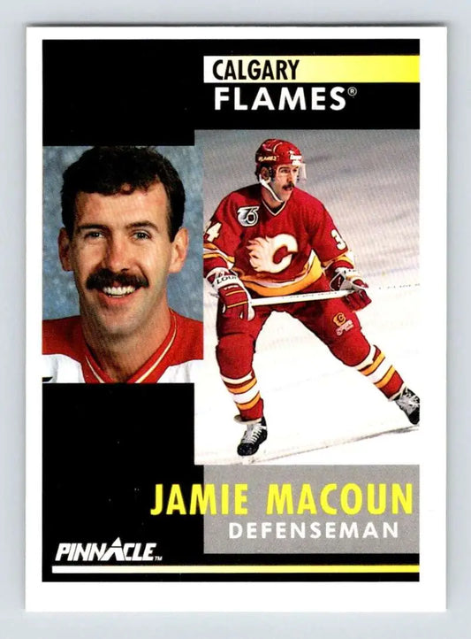 Jamie Macoun Calgary Flames hockey card in red and yellow uniform from 1991-92 Pinnacle