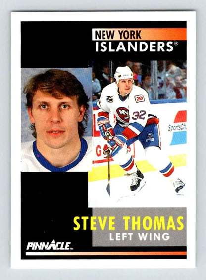 Hockey card of Steve Thomas in New York Islanders white and blue uniform