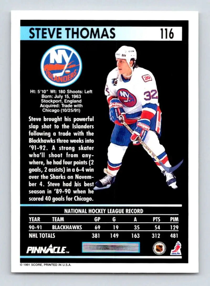 Steve Thomas New York Islanders hockey card with jersey number 32 in team colors