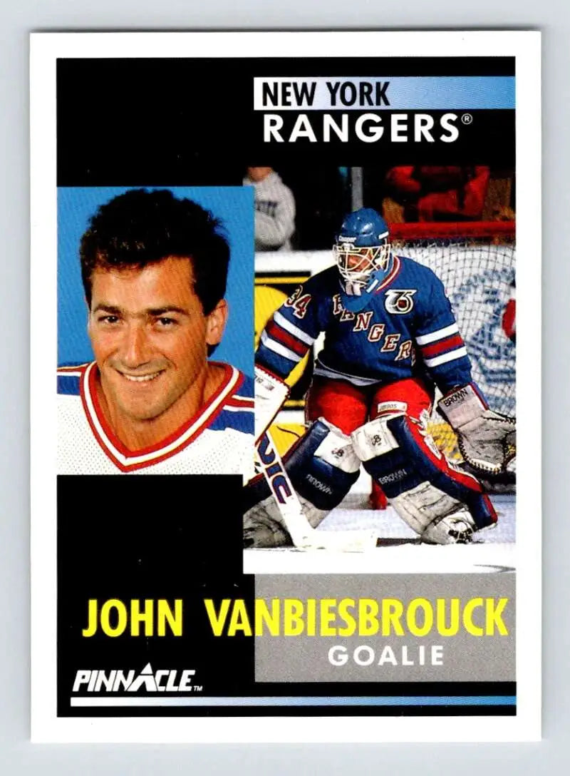 John Vanbiesbrouck 1991-92 Pinnacle Hockey Card New York Rangers in blue, red, white uniform