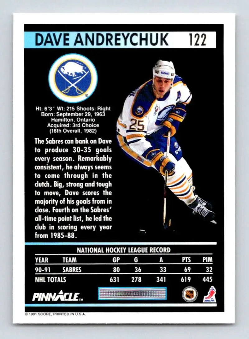 Hockey trading card of Dave Andreychuk in action for the Buffalo Sabres jersey #25