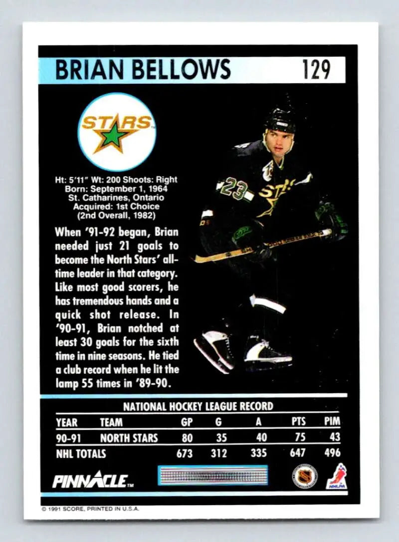 Hockey trading card of Brian Bellows in Minnesota North Stars black and gold uniform