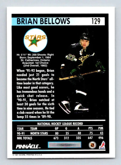 Hockey trading card of Brian Bellows in Minnesota North Stars black and gold uniform