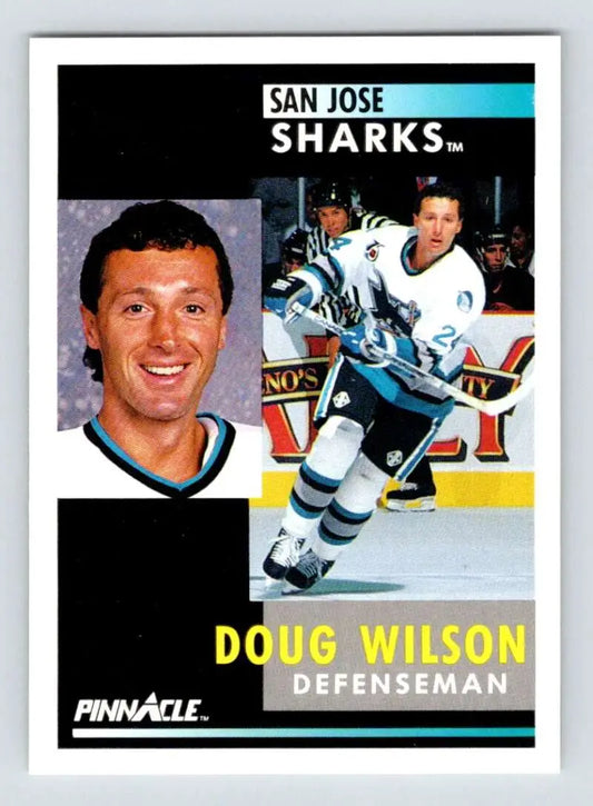 Hockey trading card of Doug Wilson from the San Jose Sharks Pinnacle brand