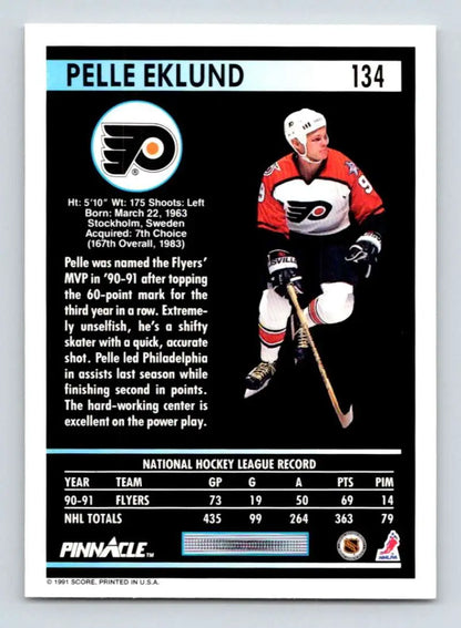 Hockey trading card of Pelle Eklund, Philadelphia Flyers player in red jersey