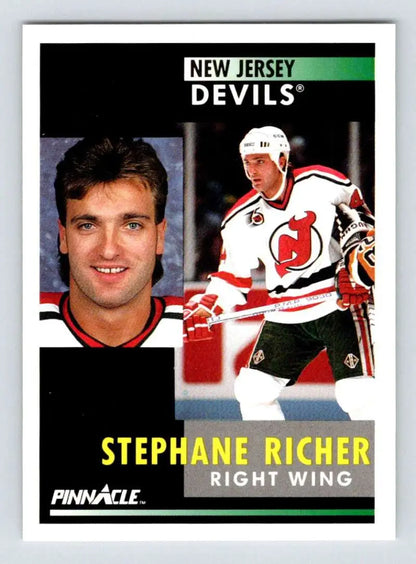 Hockey card featuring Stephane Richer of the New Jersey Devils from the Pinnacle series