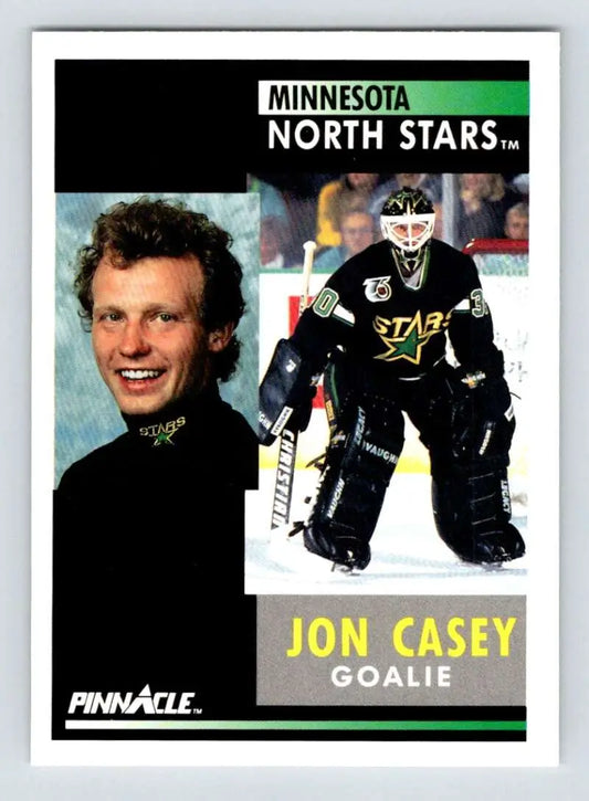 Hockey card of Minnesota North Stars goalie Jon Casey from Pinnacle brand