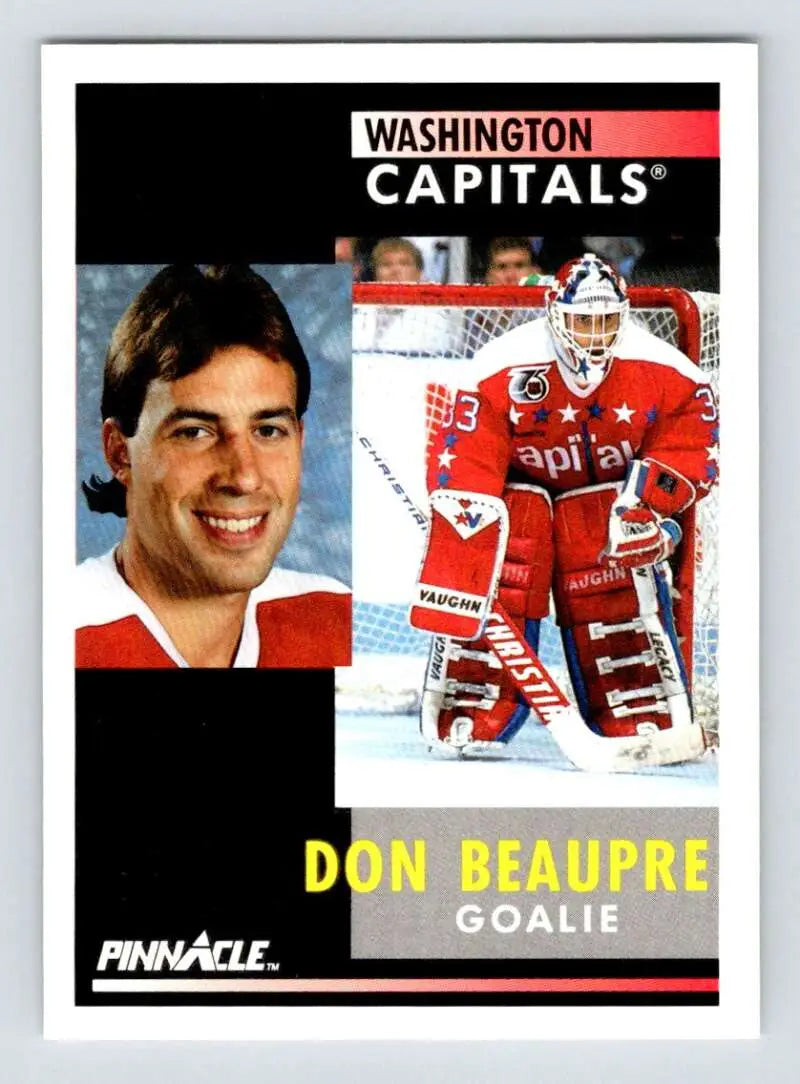 Hockey trading card of Don Beaupre in red uniform for Washington Capitals Hockey