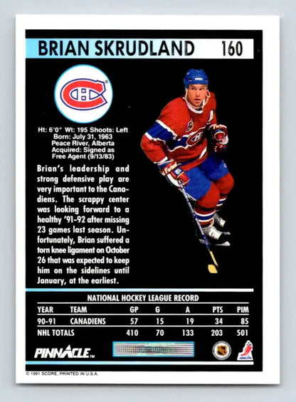 Montreal Canadiens hockey card featuring Brian Skrudland from the 1991-92 Pinnacle series