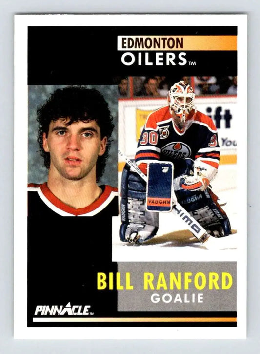 Hockey card of Edmonton Oilers goalie Bill Ranford in action and portrait poses