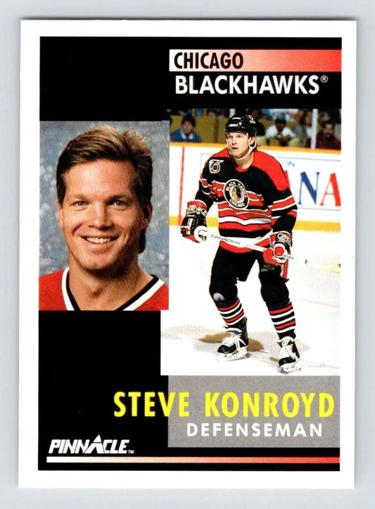 Hockey card of Steve Konroyd showcasing Chicago Blackhawks defenseman poses