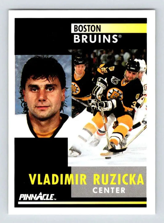 Boston Bruins Hockey Card of Vladimir Ruzicka featuring headshot and action images