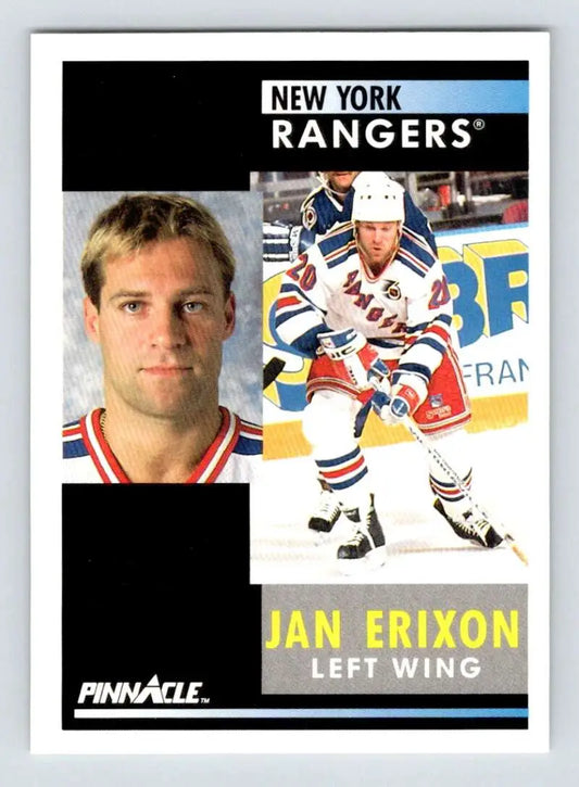 Hockey card of Jan Erixon in New York Rangers uniform from 1991-92 Pinnacle