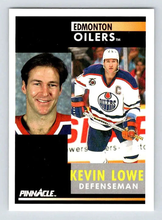 1991-92 Pinnacle Hockey Card of Kevin Lowe, Edmonton Oilers Defenseman in Action