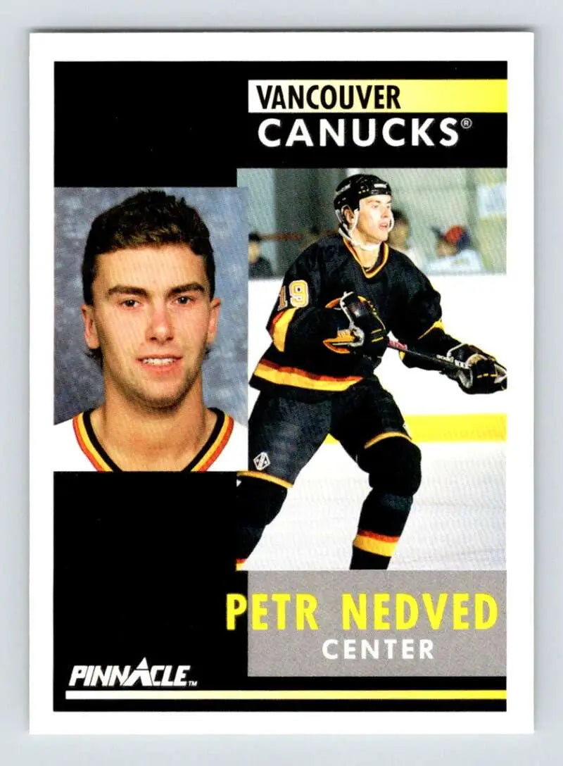 Hockey trading card of Petr Nedved in Vancouver Canucks uniform, 1991-92 Pinnacle