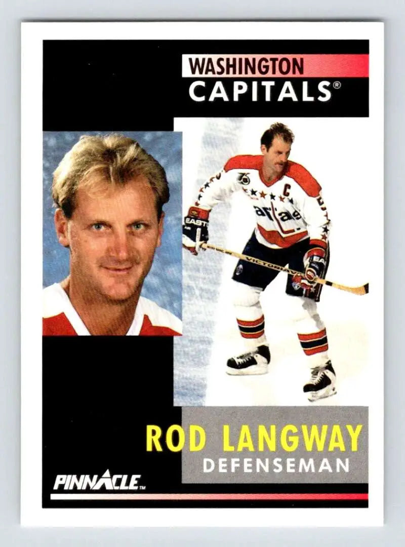 Hockey card of Rod Langway, Washington Capitals defenseman from Pinnacle brand