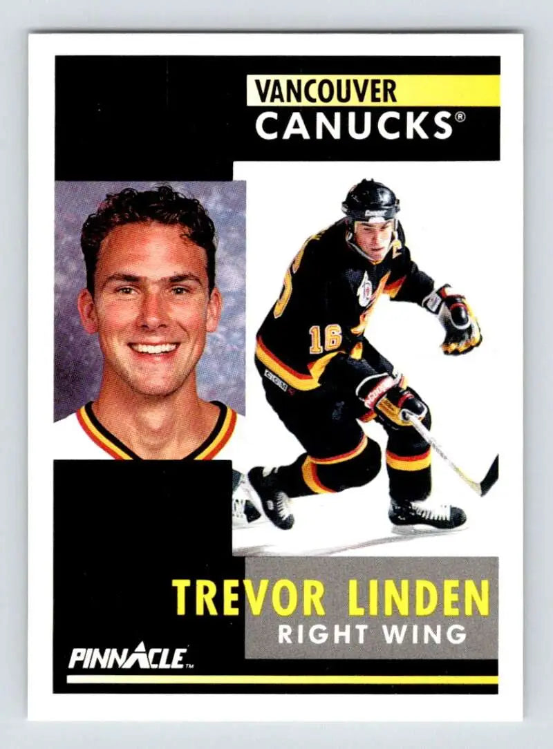 Hockey trading card of Trevor Linden from 1991-92 Pinnacle for Vancouver Canucks