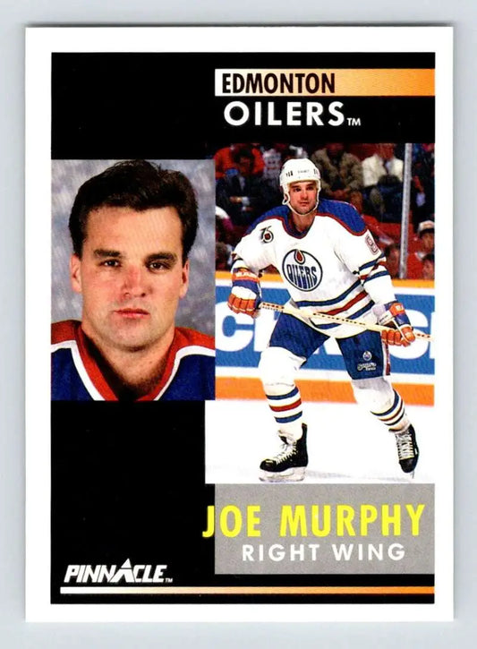 Hockey trading card of Joe Murphy in action and portrait with Edmonton Oilers uniform