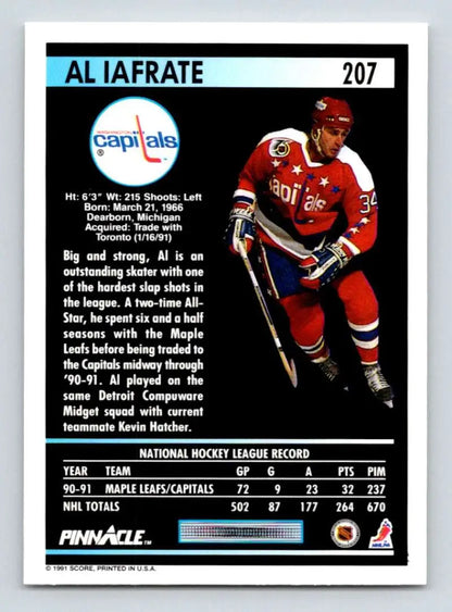 Hockey trading card of Al Iafrate in red Washington Capitals uniform skating on ice