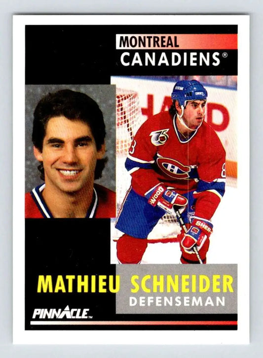 Hockey card of Mathieu Schneider in action and portrait for Montreal Canadiens collectors