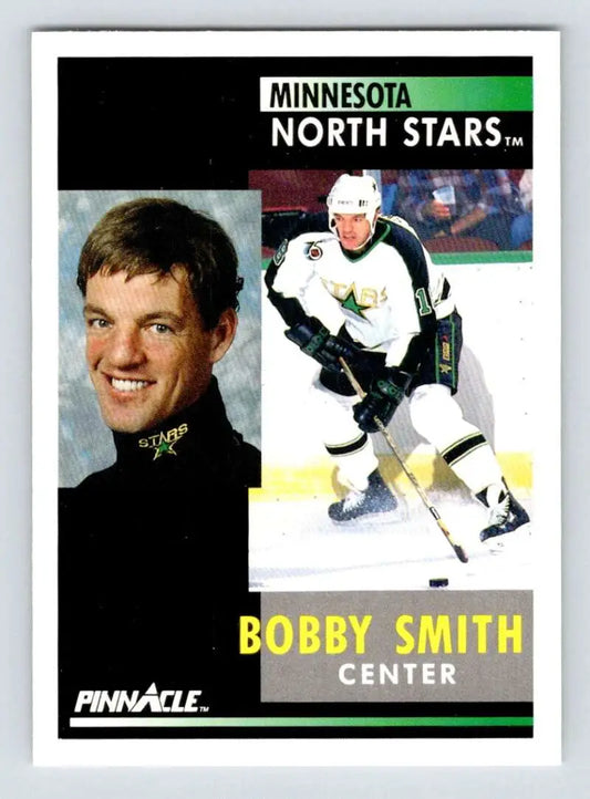 Bobby Smith Minnesota North Stars hockey card with portrait and action shot