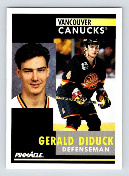 Hockey card of Gerald Diduck, Vancouver Canucks defenseman, from Pinnacle brand