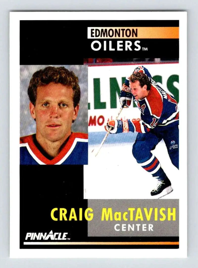 Hockey card of Craig MacTavish featuring Edmonton Oilers action and portrait poses