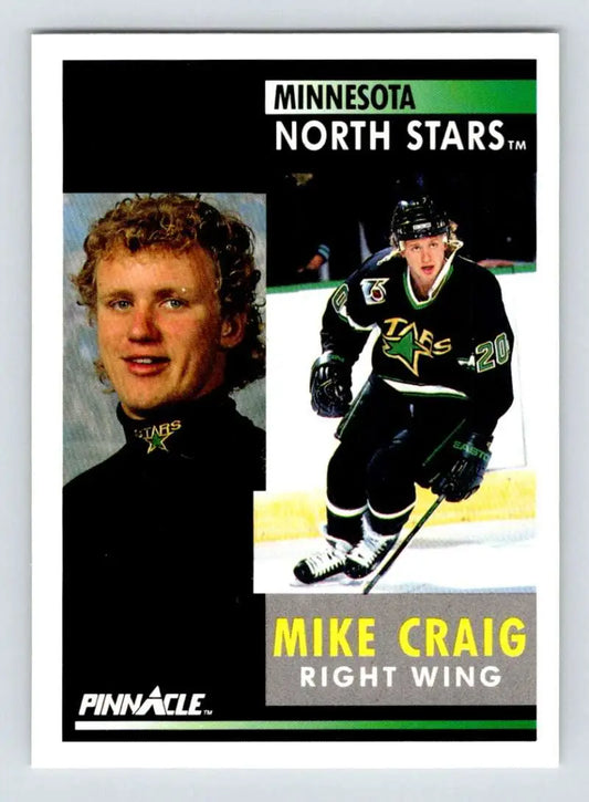 Hockey card of Mike Craig in portrait and action for Minnesota North Stars collectors