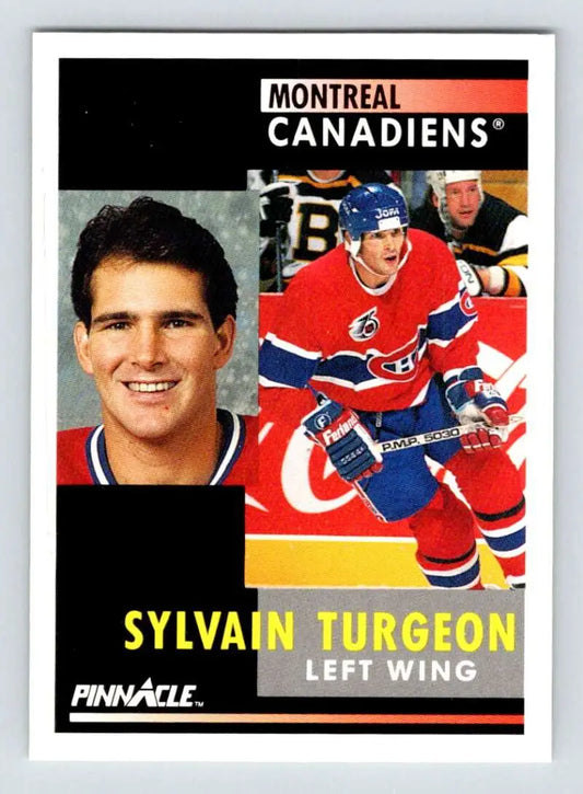 Montreal Canadiens hockey card of Sylvain Turgeon in red, white, and blue uniform