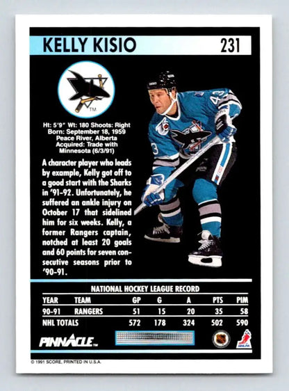 Hockey card of Kelly Kisio in San Jose Sharks teal and black uniform