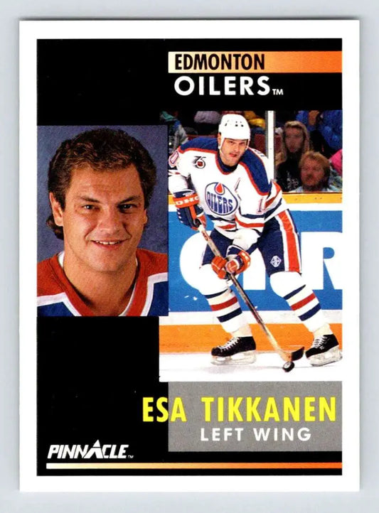 Esa Tikkanen hockey card from the 1991-92 Pinnacle series featuring Edmonton Oilers