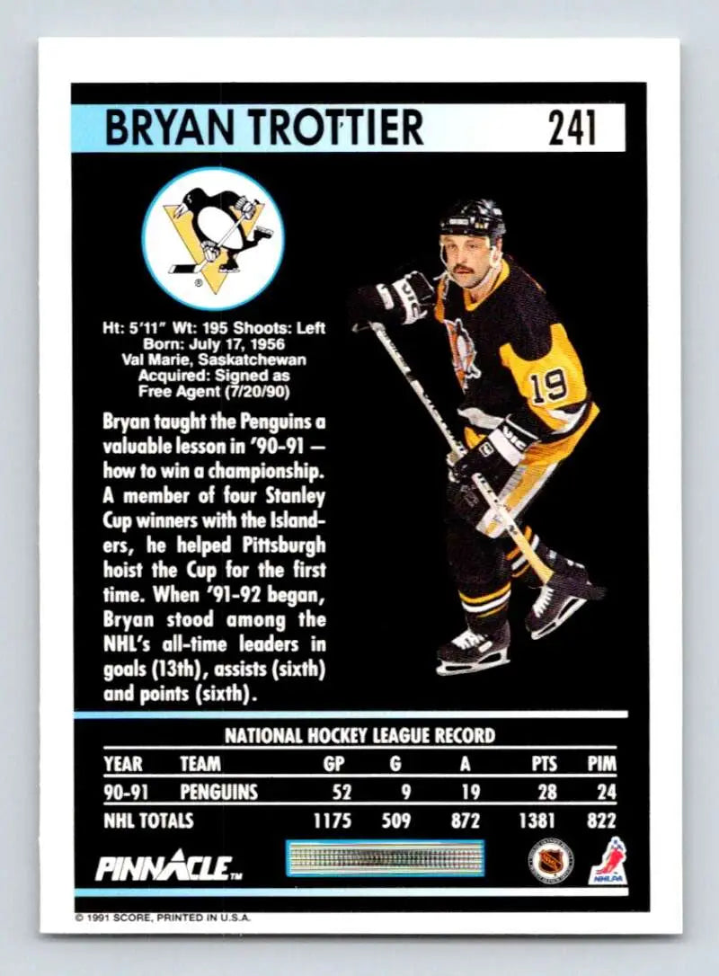 Hockey card of Bryan Trottier, Pittsburgh Penguins, wearing jersey number 19