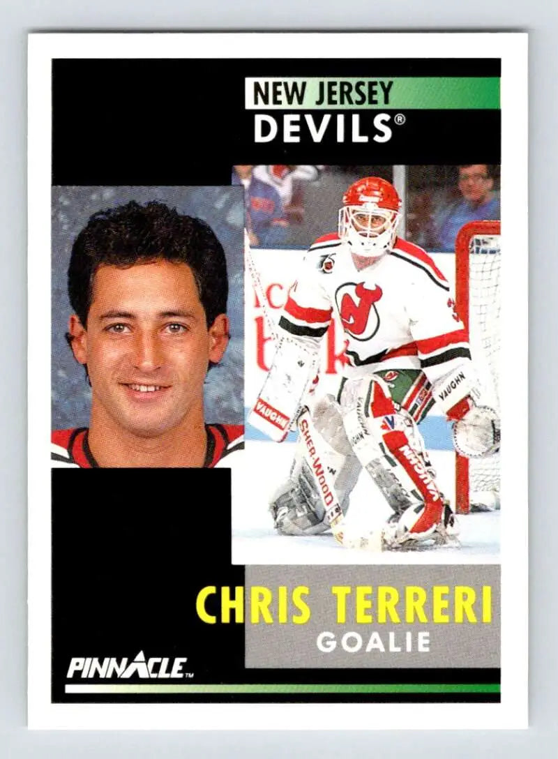 Hockey card of Chris Terreri from the New Jersey Devils in the Pinnacle series