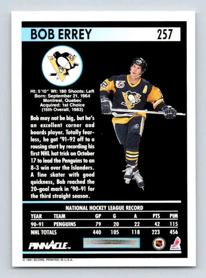 Pittsburgh Penguins hockey card of Bob Errey from the 1991-92 Pinnacle series