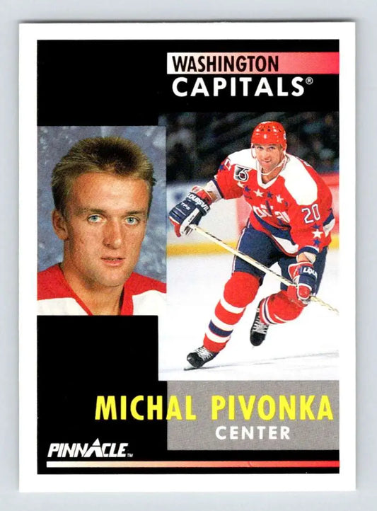 Hockey card of Michal Pivonka in Washington Capitals red, white, and blue jersey number 20