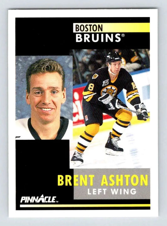 Hockey card of Brent Ashton in Boston Bruins jersey #9 with black and yellow colors