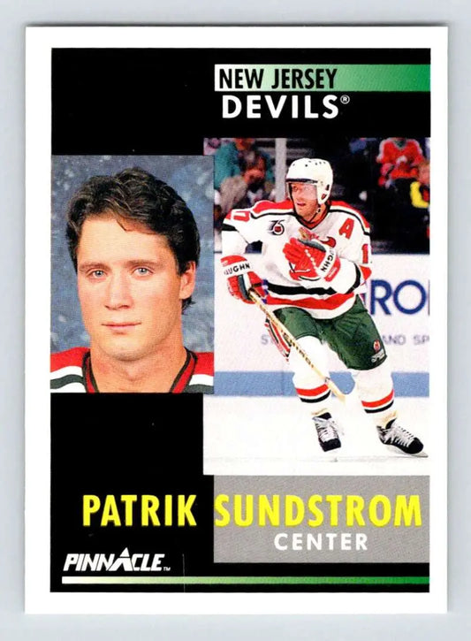 Hockey card of Patrik Sundstrom in action and portrait for New Jersey Devils collectors