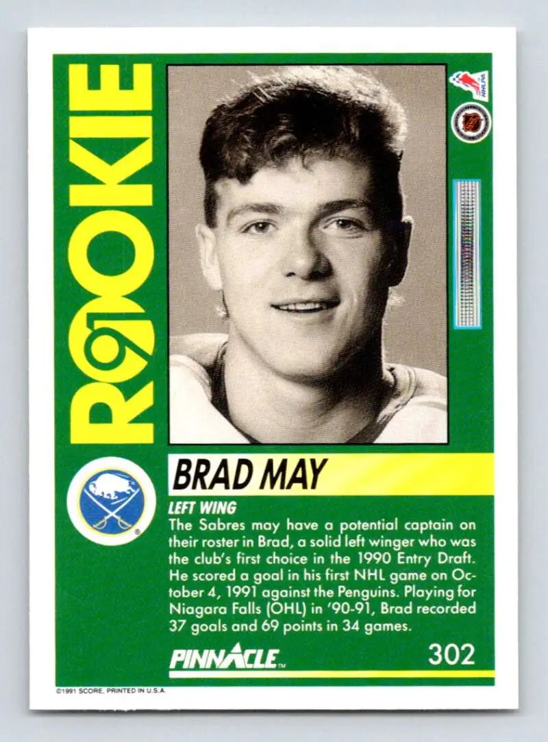 1991-92 Pinnacle #302 Brad May NM-MT Buffalo Sabres Hockey Card display image