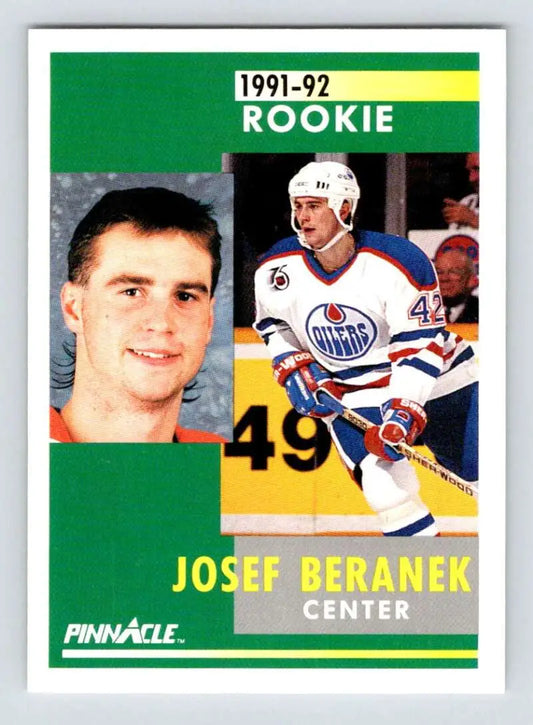 1991-92 Pinnacle hockey card of Josef Beranek, Edmonton Oilers player number 49