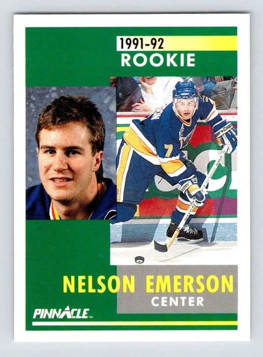 1991-92 Pinnacle hockey card of Nelson Emerson, St. Louis Blues center player