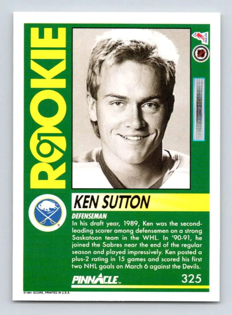 Hockey card featuring Ken Sutton with green border for Buffalo Sabres collectors