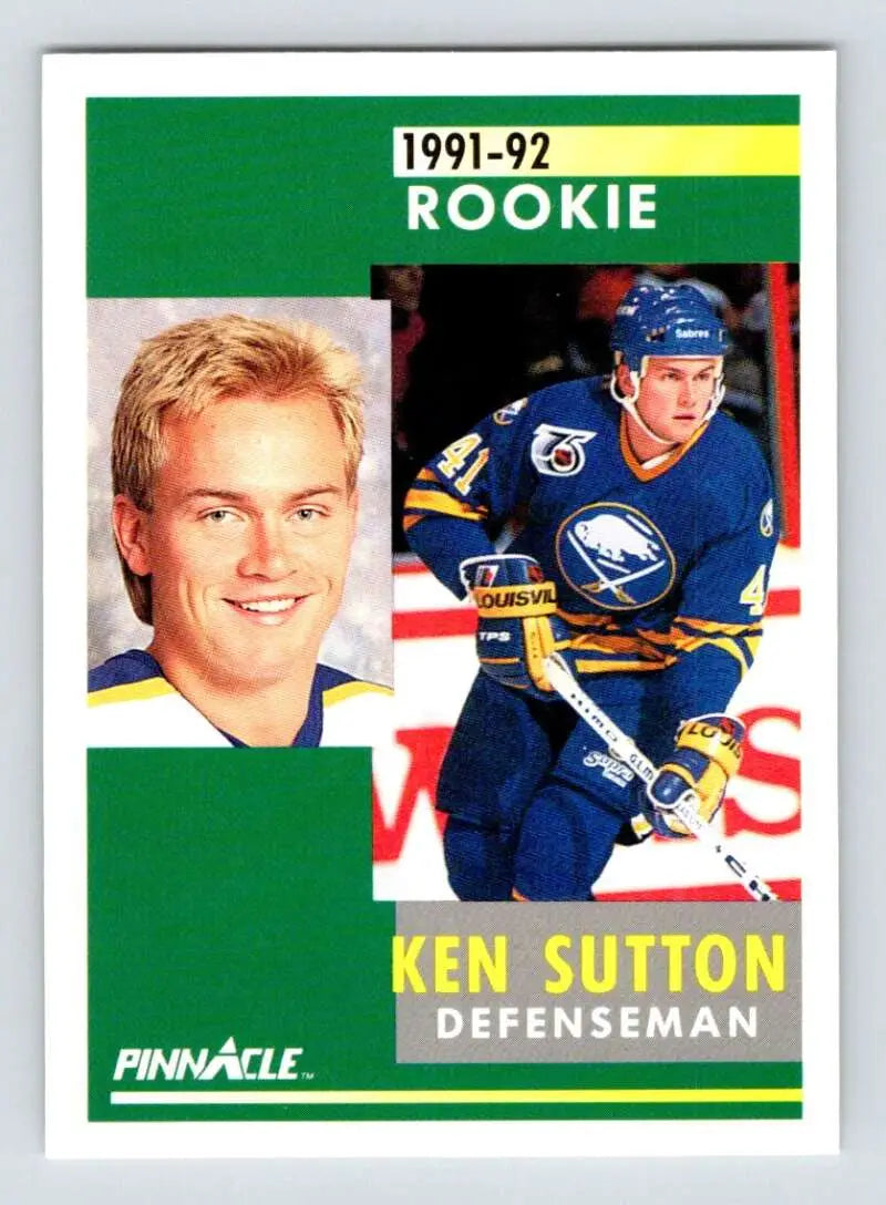 1991-92 Pinnacle Ken Sutton rookie hockey card featuring Buffalo Sabres defenseman