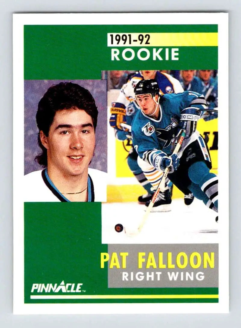 1991-92 Pinnacle Pat Falloon hockey card of the San Jose Sharks right wing player