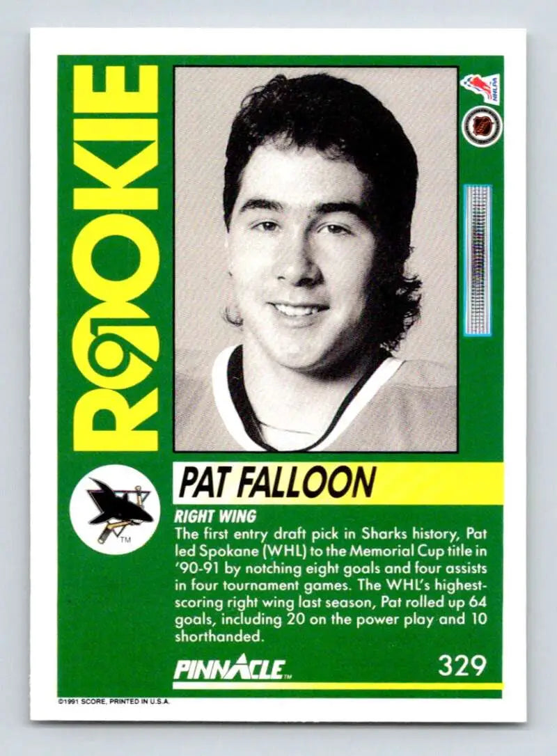 Hockey trading card featuring Pat Falloon with green border for San Jose Sharks collectors