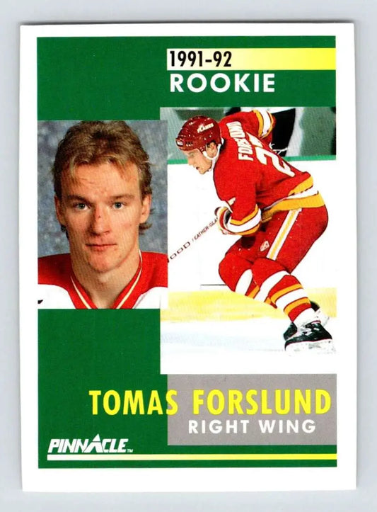 1991-92 Pinnacle #333 Tomas Forslund NM-MT RC Calgary Flames Hockey Card with player image