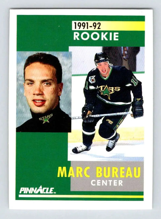 1991-92 Pinnacle #335 Marc Bureau rookie card for Minnesota North Stars in action