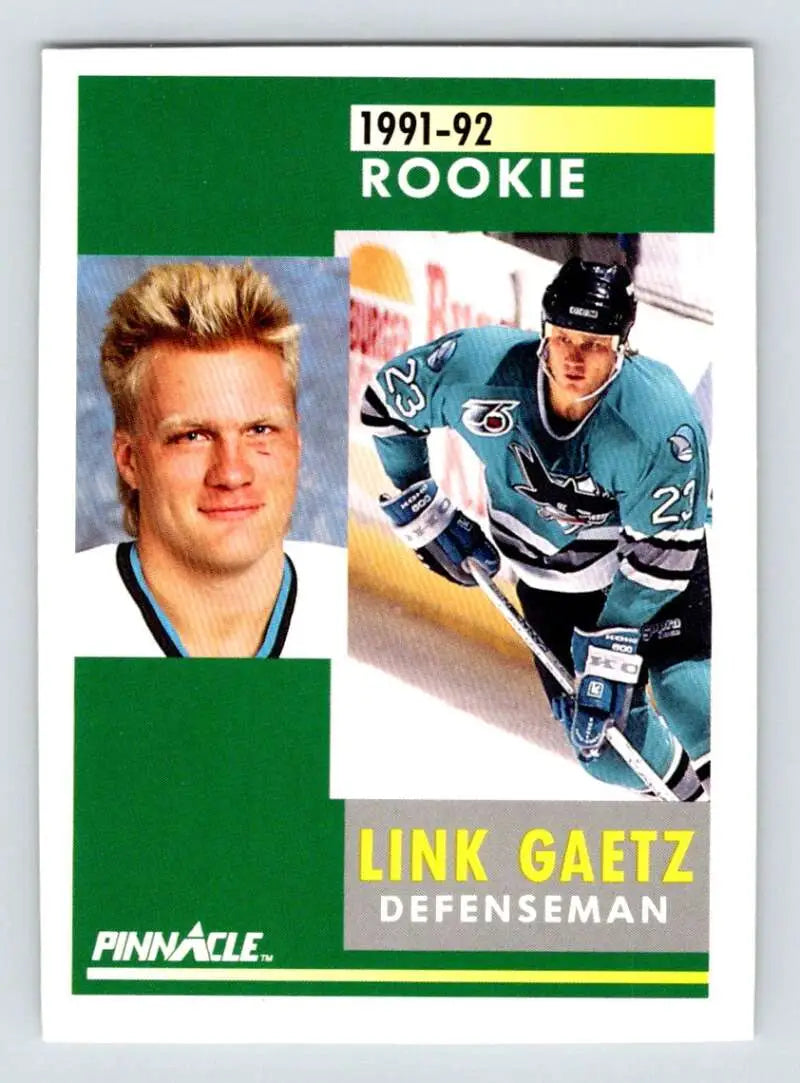 1991-92 Pinnacle #339 Link Gaetz rookie card for San Jose Sharks defenseman