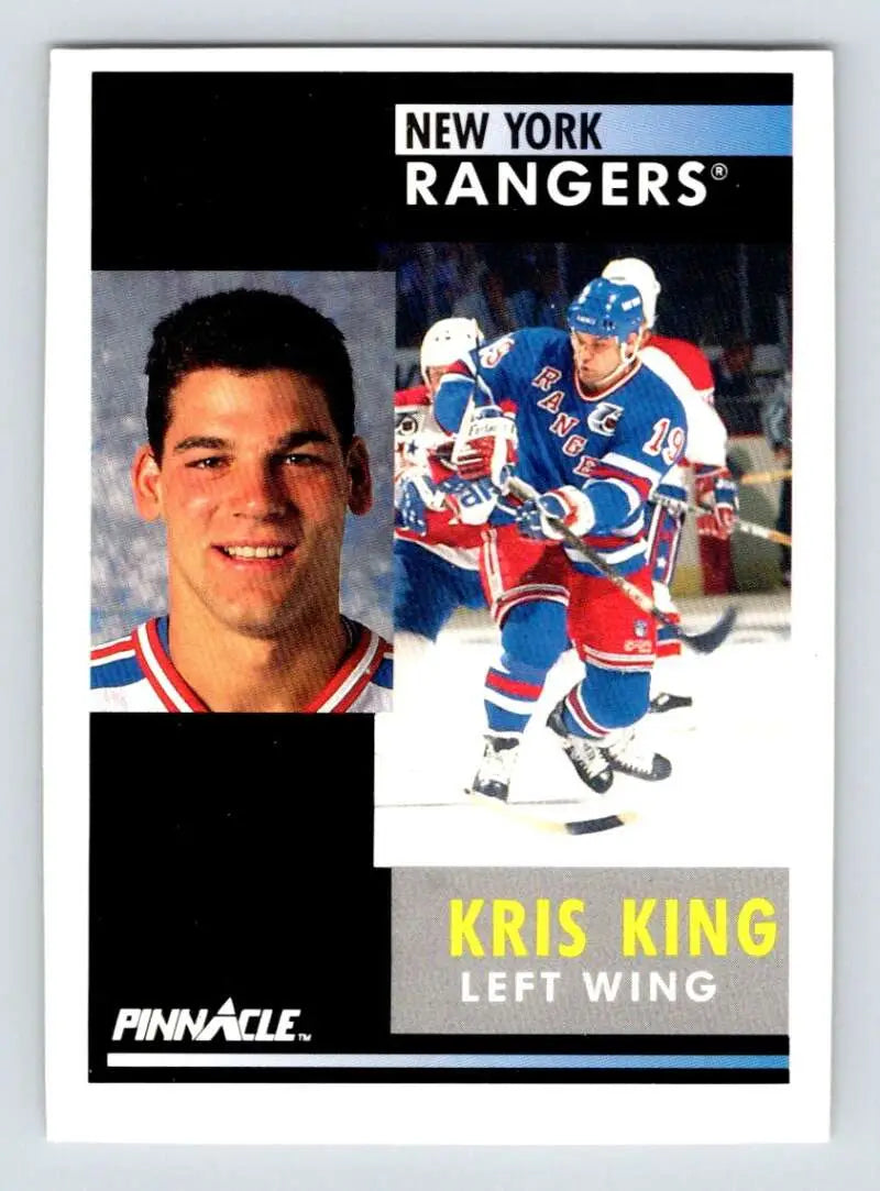 Hockey card of Kris King featuring New York Rangers player in action and portrait shots