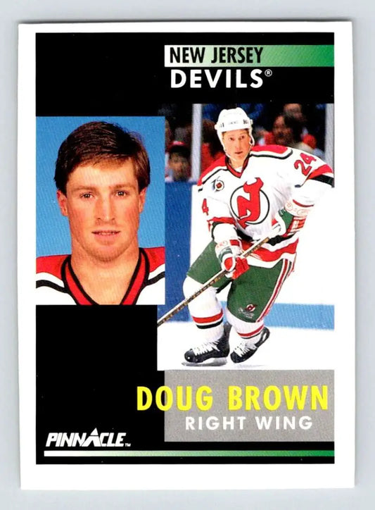 Hockey card of Doug Brown showcasing New Jersey Devils portrait and action poses